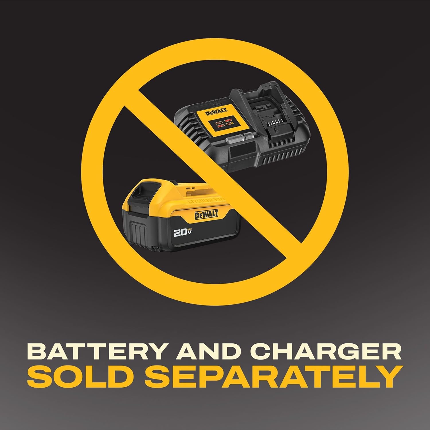 A battery pack and charger inside a crossed circle, marking them as not supplied with this unit